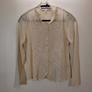 Contemporaine Petite Vintage Eggshell Creamy White Embroidered Cardigan - L